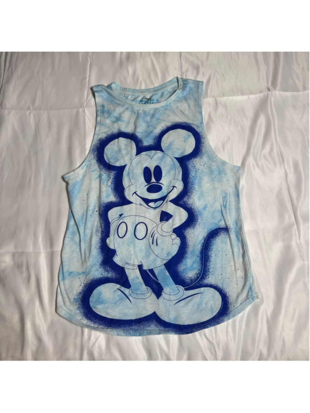 Women’s Disney Mickey Mouse Blue White Tie-Dye Tank Top S